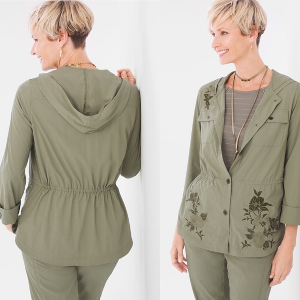 Chico’s Zenergy Neema Embroidered Utility Jacket Sz 3